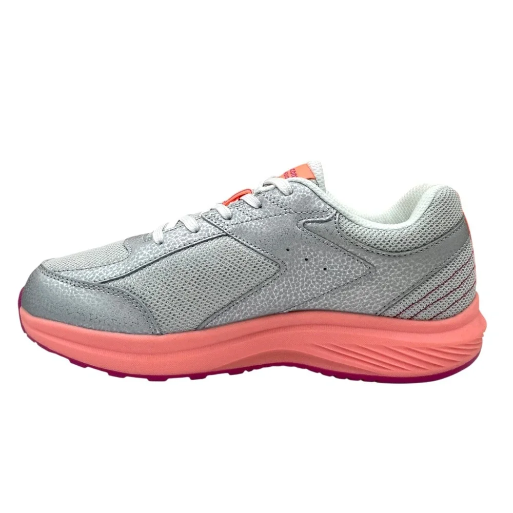 Saucony Cohesion Youth Girls Running Shoe Size 7 (Fits like 6) Wide Silver Coral